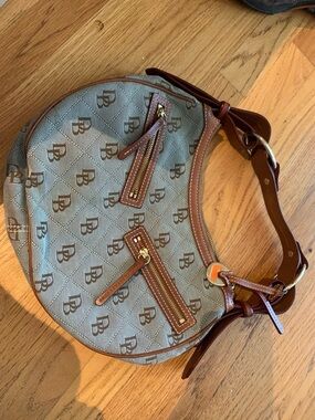 Dooney & Bourke Tan & Brown Logo Crescent Shoulder Bag